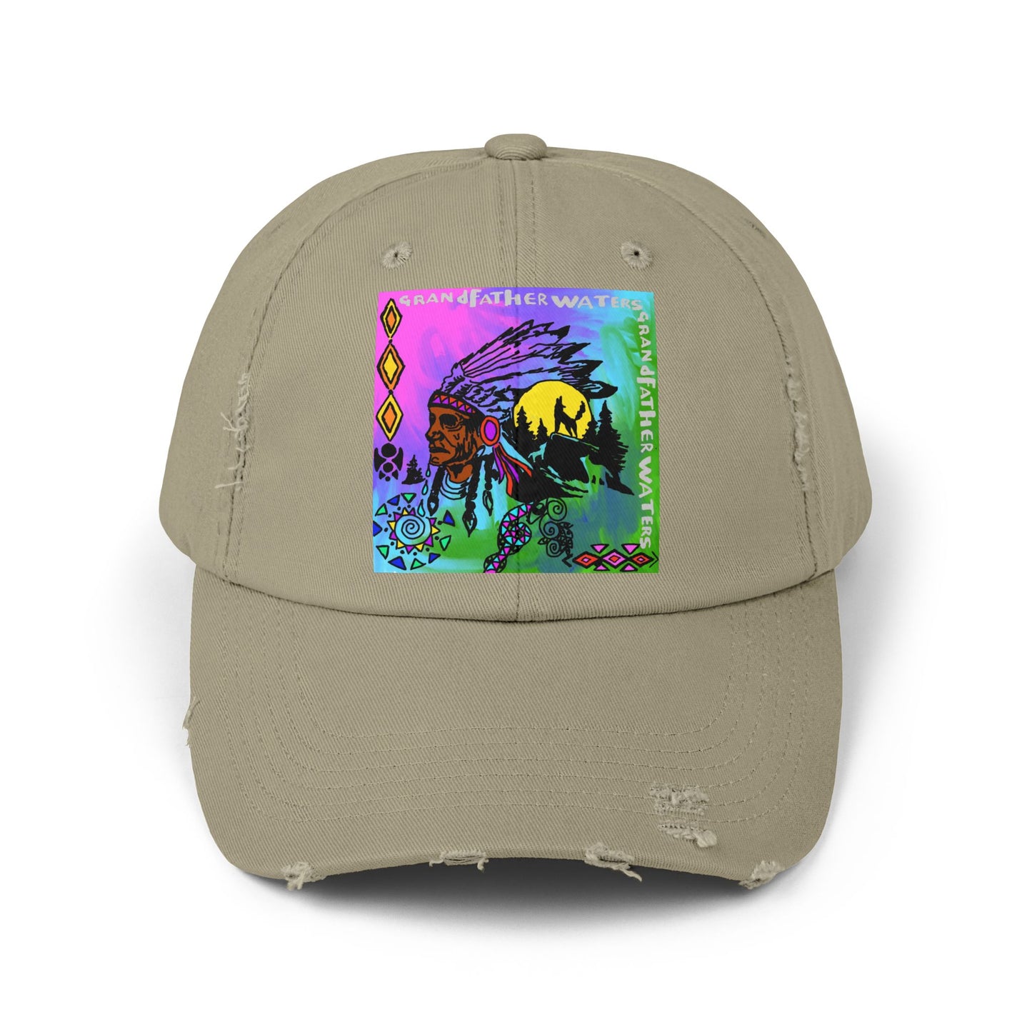 Distressed Cap — Colorful Native Headdress Graphic