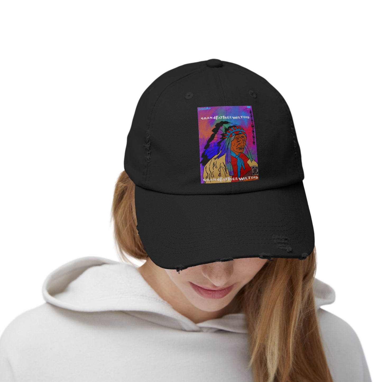 Distressed Baseball Cap — Colorful Native Chief Graphic