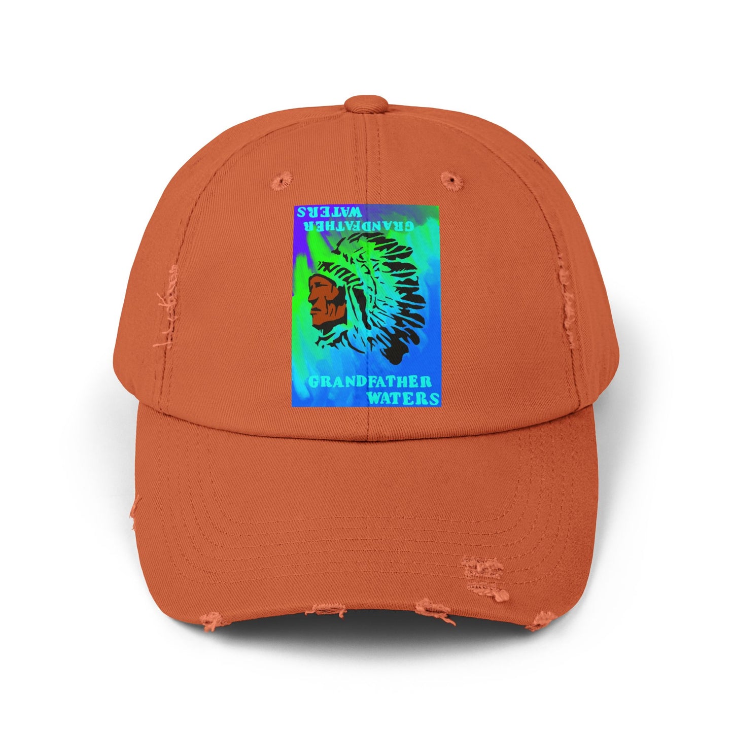 Distressed Cap — Vintage Native Chief 'Grandfather Waters' Tie-Dye Patch
