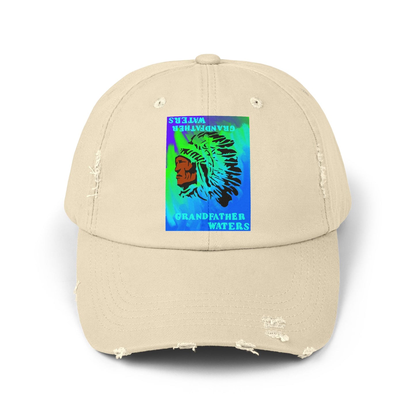 Distressed Cap — Vintage Native Chief 'Grandfather Waters' Tie-Dye Patch