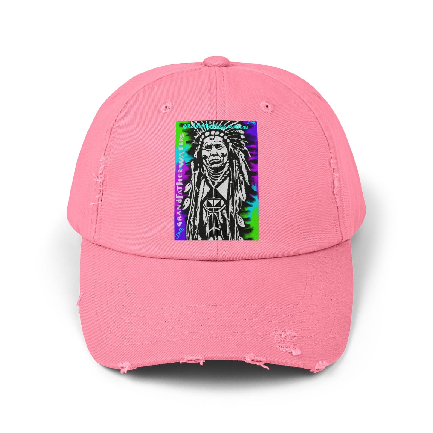 Distressed Black Cap with Neon Tribal Chief Portrait