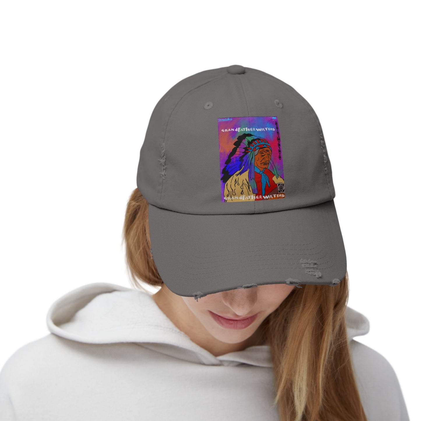 Distressed Baseball Cap — Colorful Native Chief Graphic