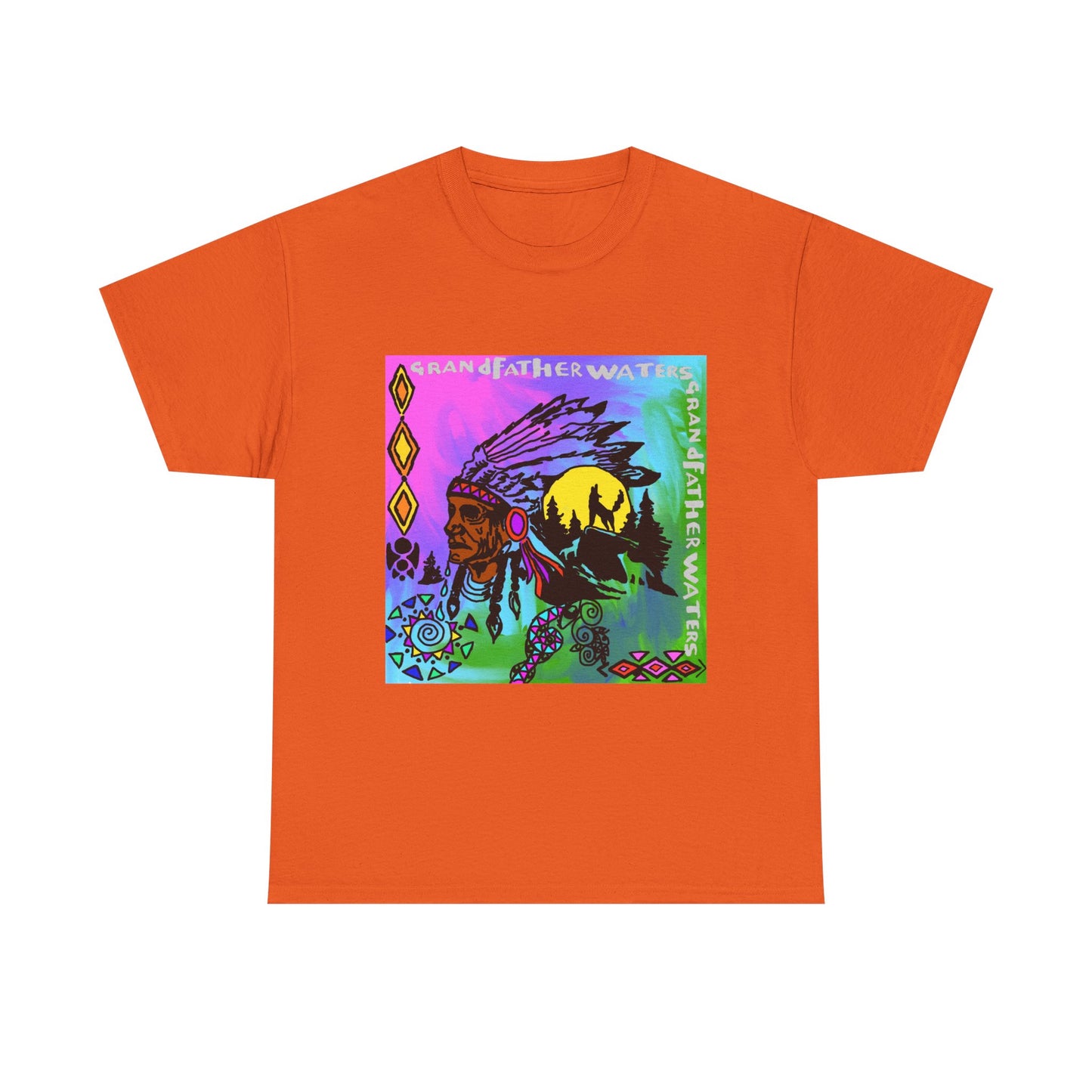 Native Chief Graphic Tee — Colorful Tribal Sunset Design