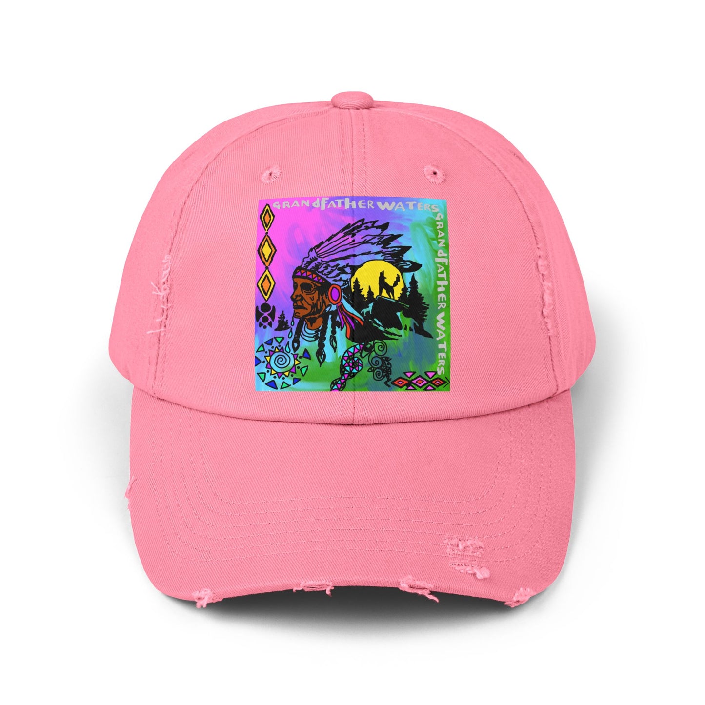 Distressed Cap — Colorful Native Headdress Graphic