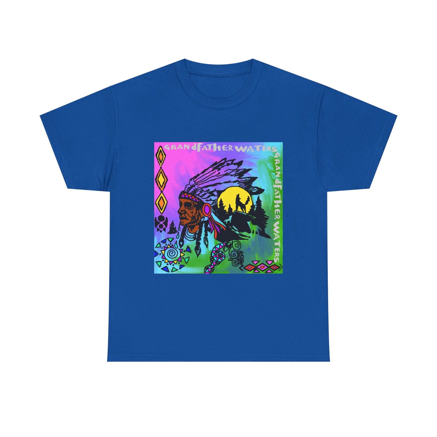 Native Chief Graphic Tee — Colorful Tribal Sunset Design
