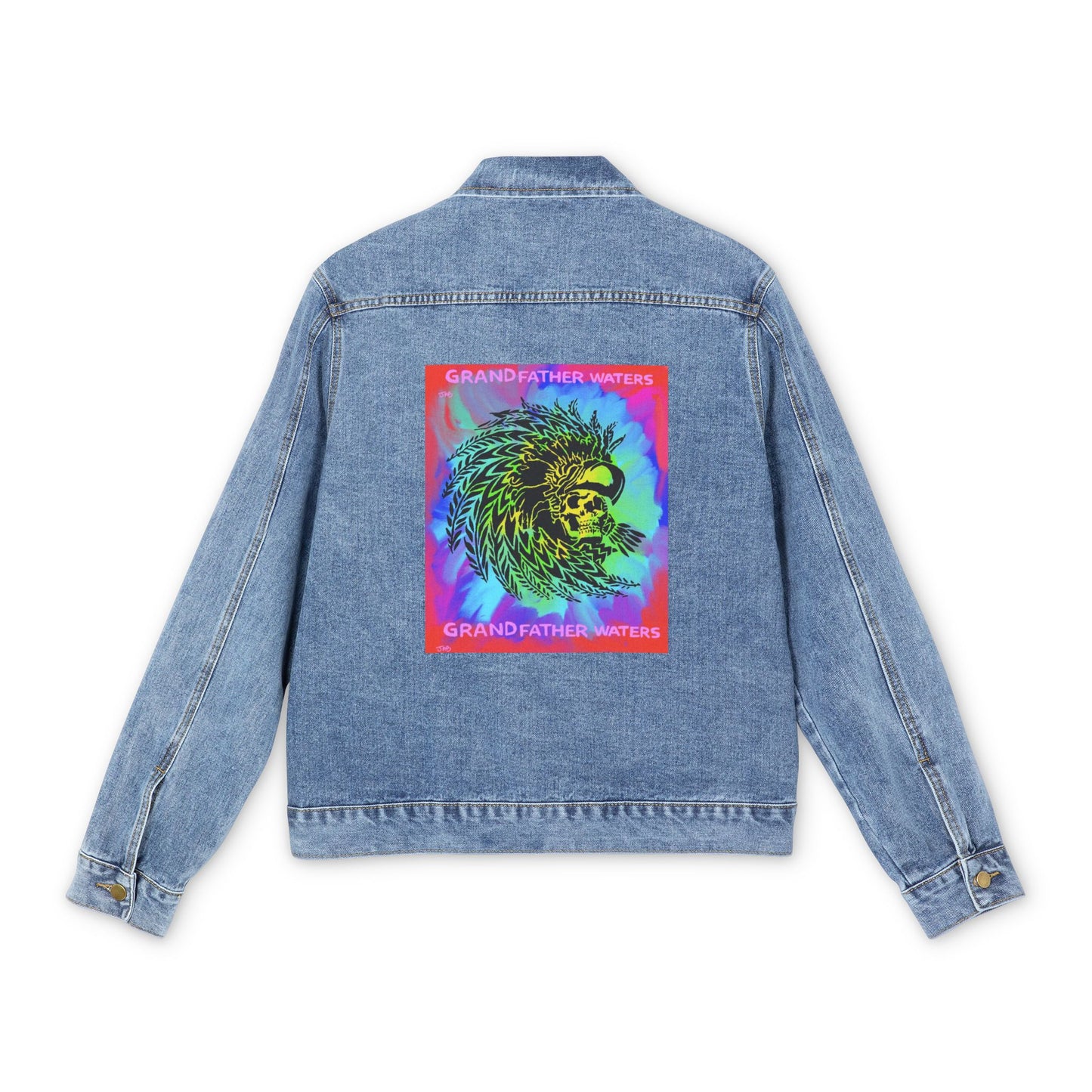 Denim Jacket — Retro Psychedelic Lion Back Patch "Grandfather Waters"