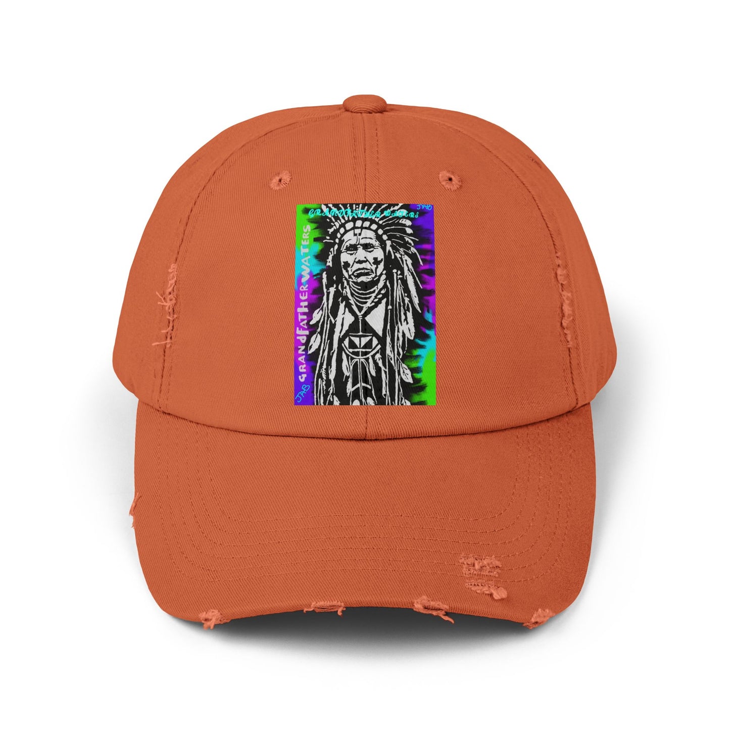 Distressed Black Cap with Neon Tribal Chief Portrait