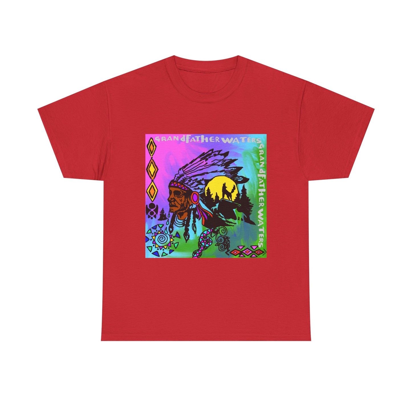 Native Chief Graphic Tee — Colorful Tribal Sunset Design