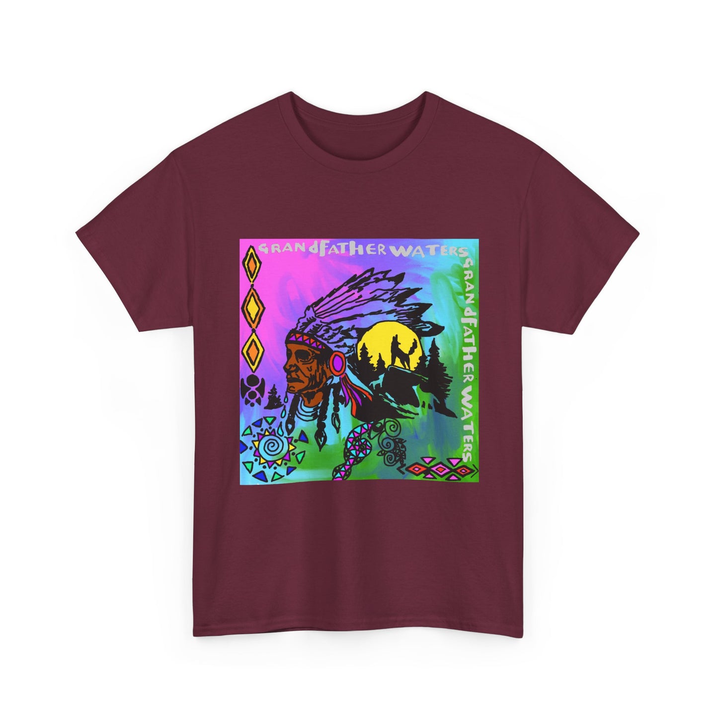 Native Chief Graphic Tee — Colorful Tribal Sunset Design
