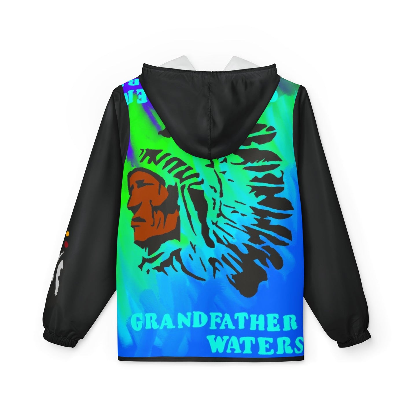 Windbreaker Jacket — 'Grandfather Waters' Native Headdress Print Hooded Windbreaker