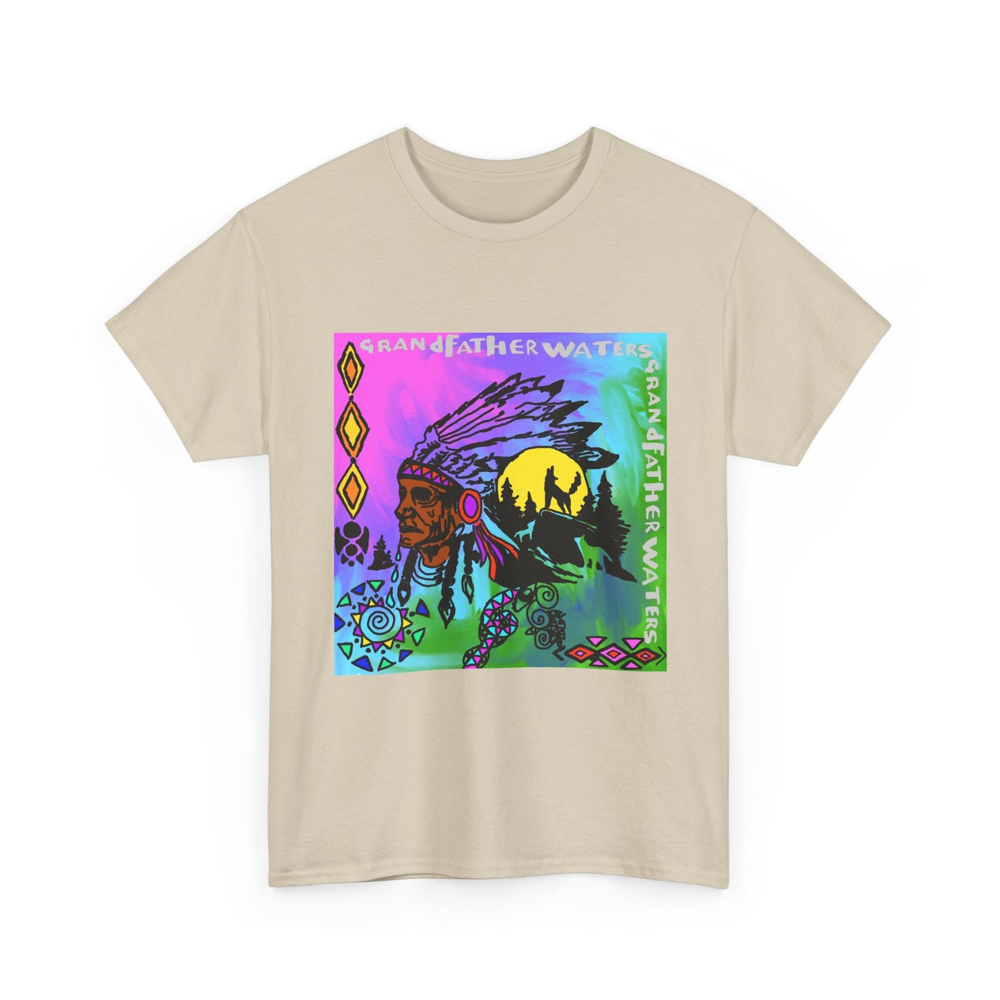 Native Chief Graphic Tee — Colorful Tribal Sunset Design