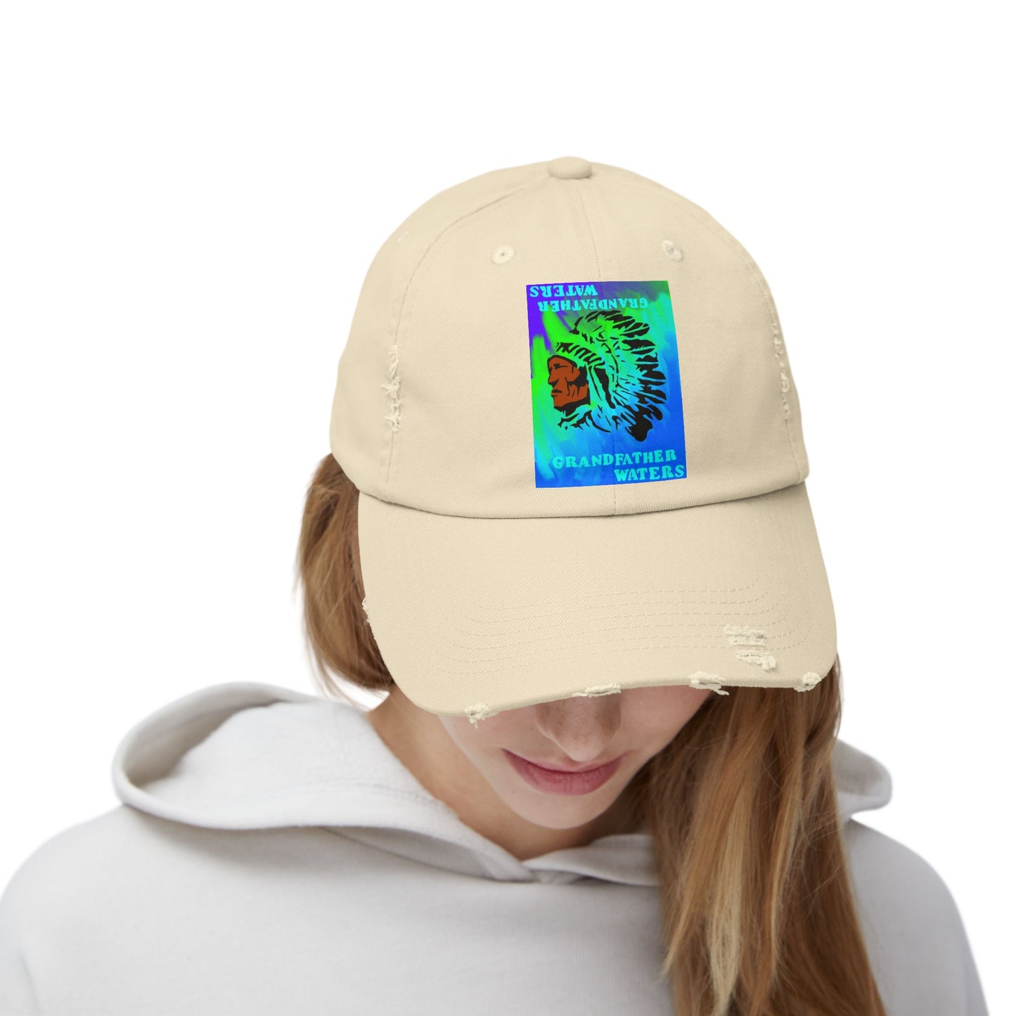 Distressed Cap — Vintage Native Chief 'Grandfather Waters' Tie-Dye Patch