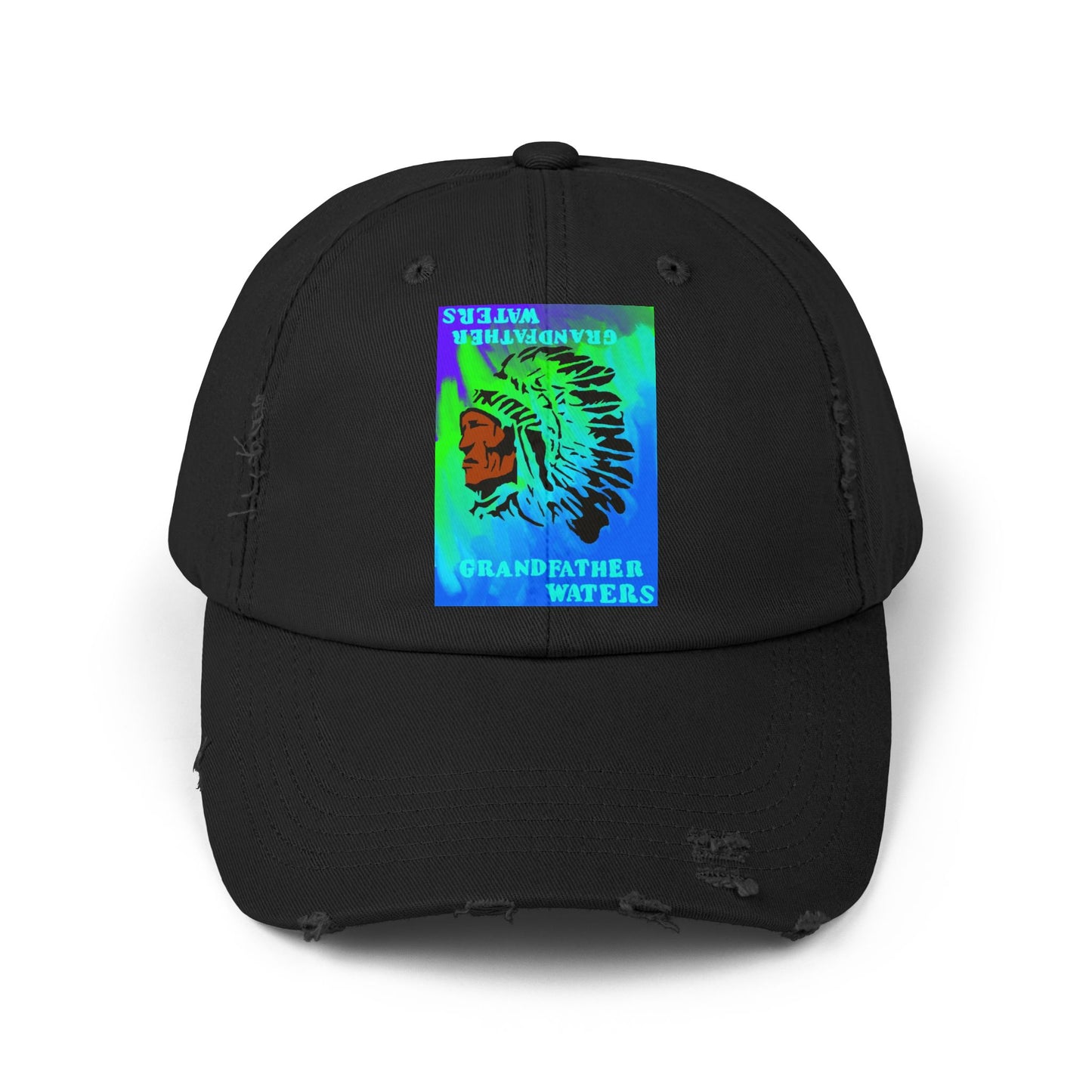 Distressed Cap — Vintage Native Chief 'Grandfather Waters' Tie-Dye Patch