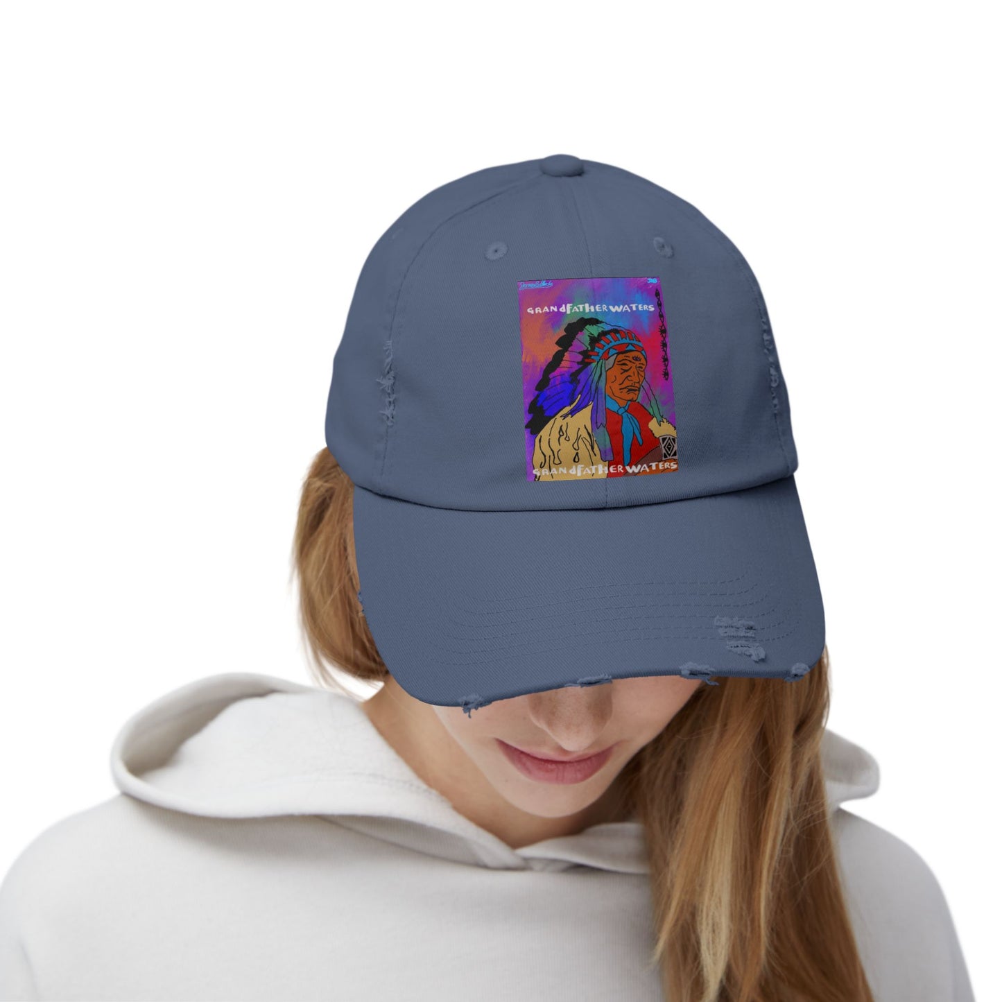 Distressed Baseball Cap — Colorful Native Chief Graphic