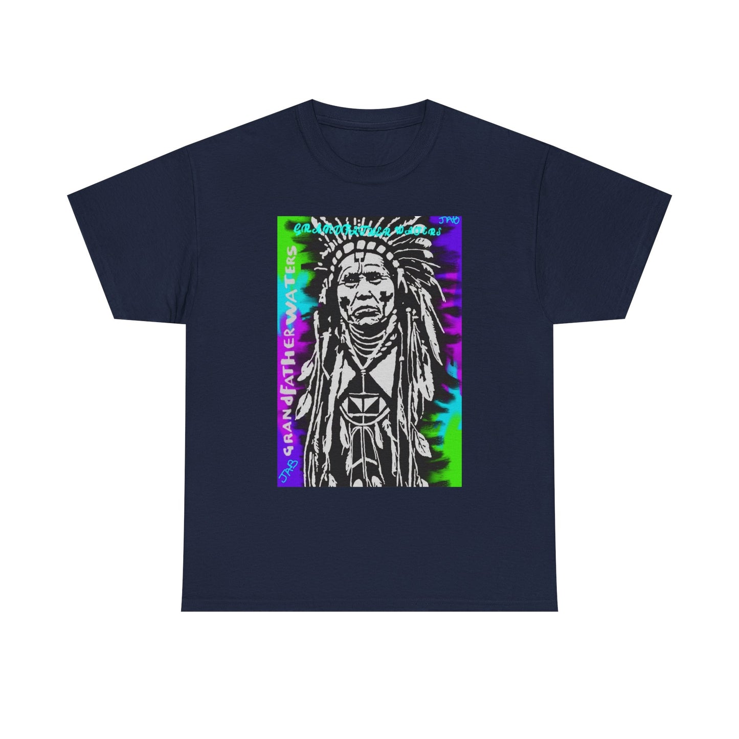 Graphic Tee — Psychedelic Native Chief Portrait T-Shirt Grandfather Waters