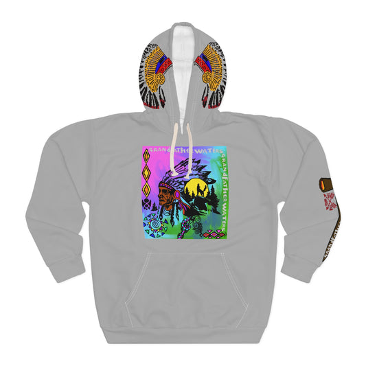 Native Spirit Graphic Hoodie — "Grandfather Waters" Colorful Headdress Design