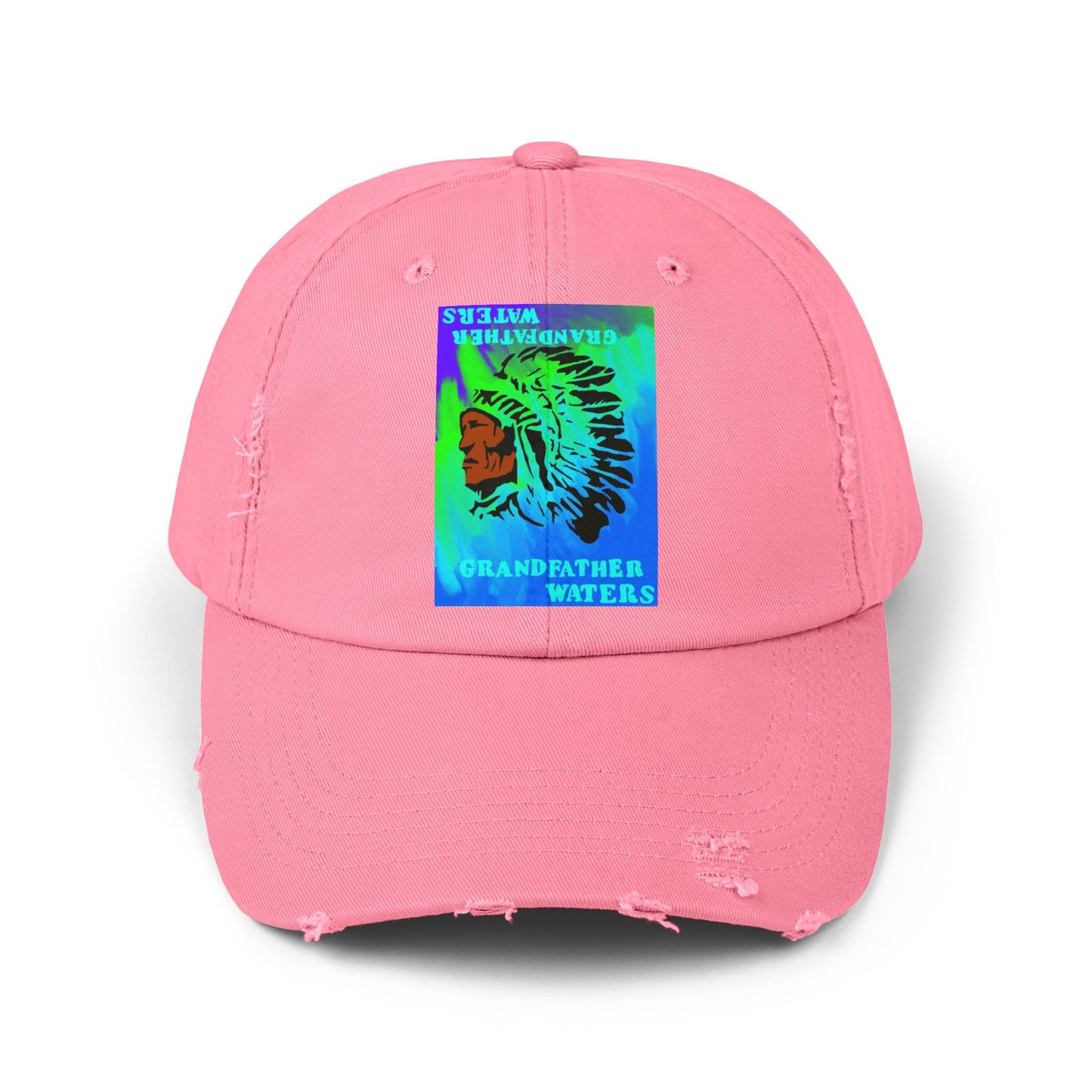 Distressed Cap — Vintage Native Chief 'Grandfather Waters' Tie-Dye Patch
