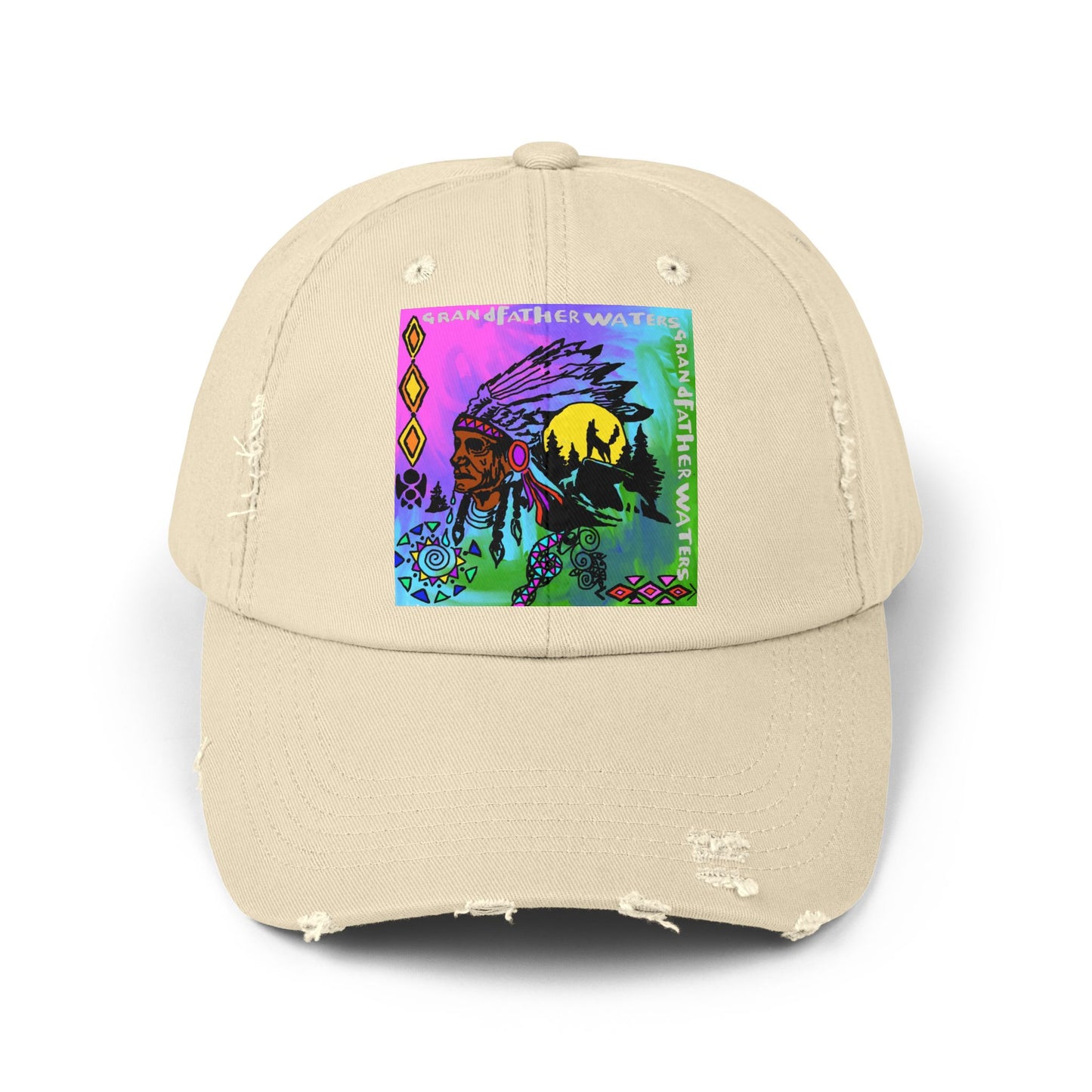 Distressed Cap — Colorful Native Headdress Graphic
