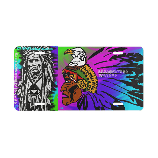 Native Chief Graphic Vanity Plate — Colorful Headdress Car License Decor