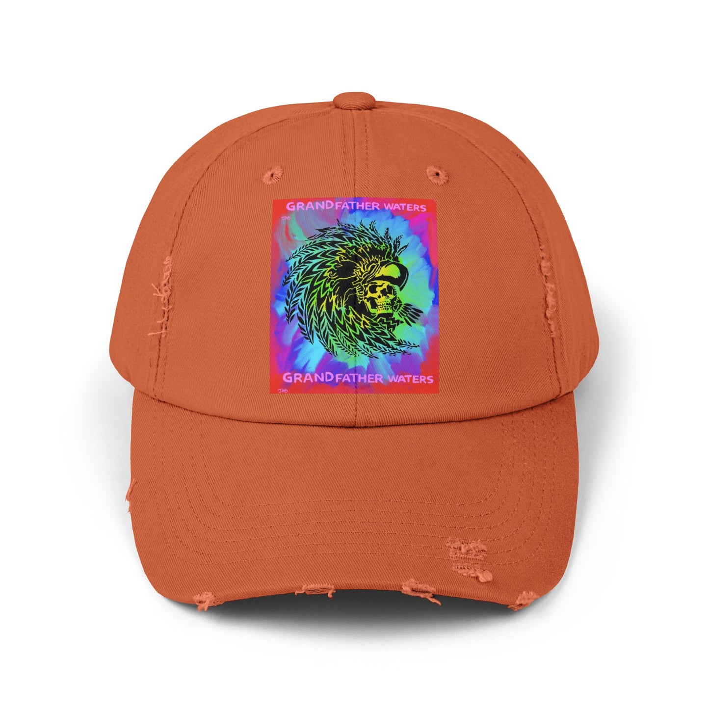 Distressed Black Cap — Neon Lion 'Grandfather Waters' Graphic