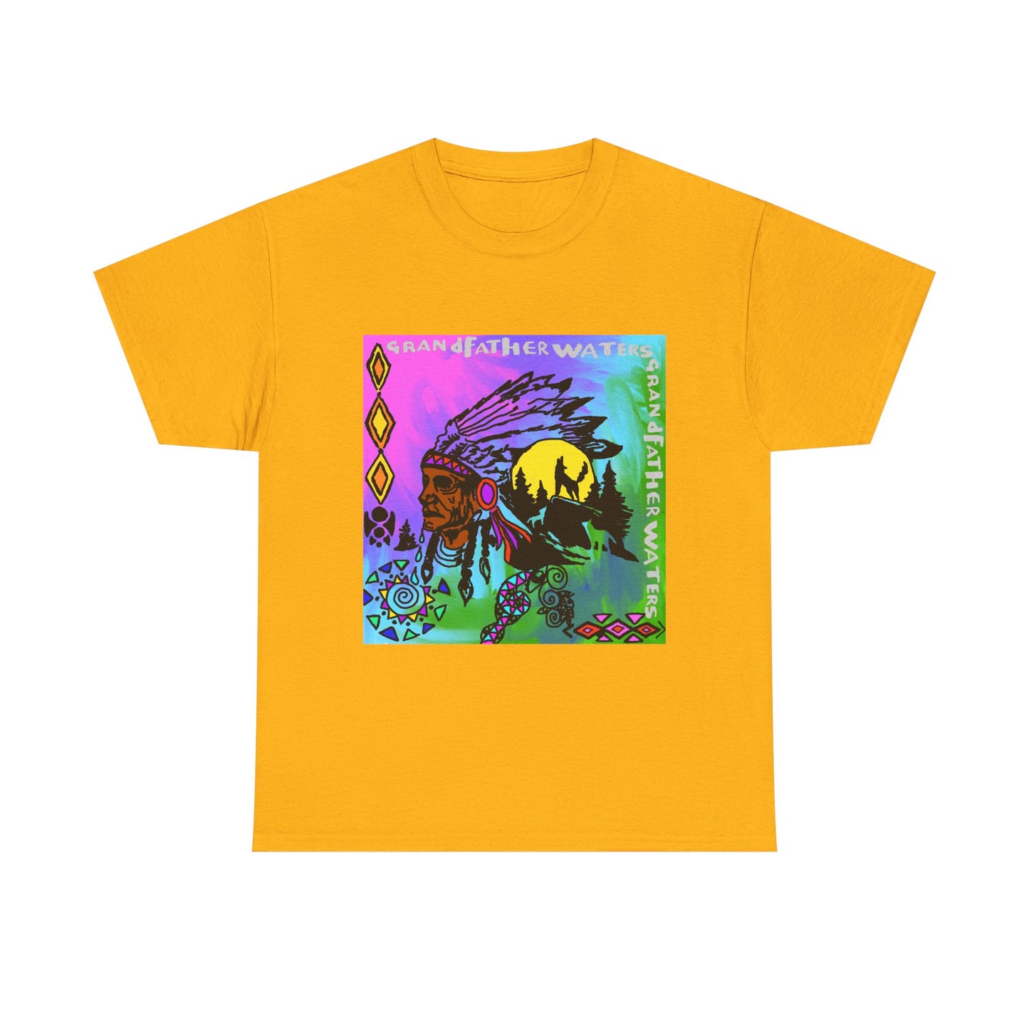 Native Chief Graphic Tee — Colorful Tribal Sunset Design