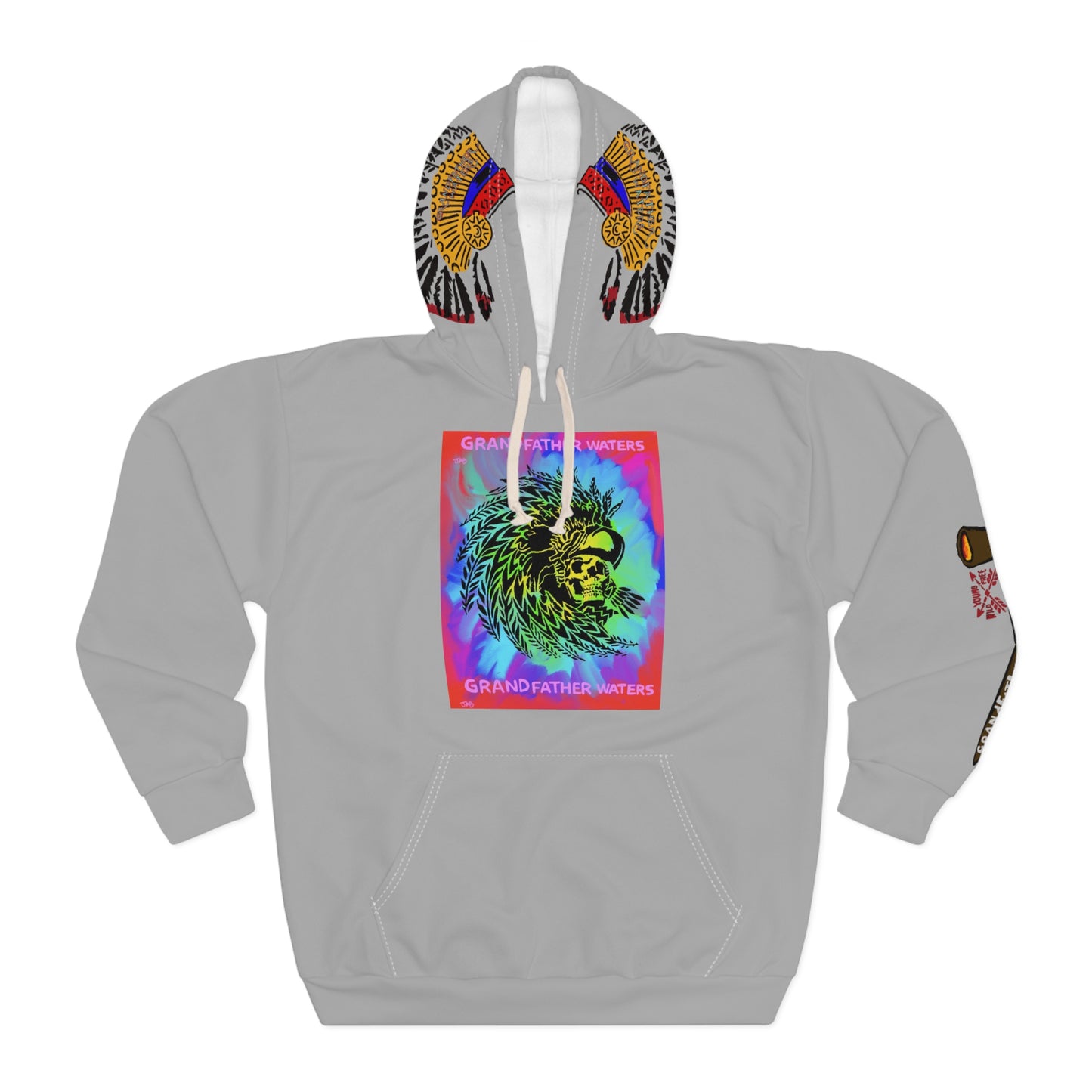 Native Skull Headdress Hoodie — "Grandfather Waters" Graphic Pullover