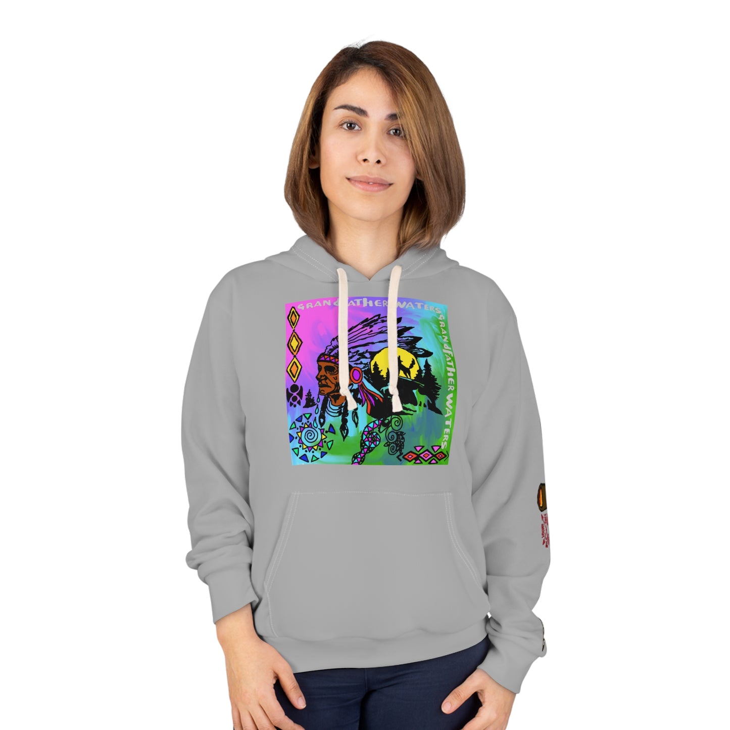 Native Spirit Graphic Hoodie — "Grandfather Waters" Colorful Headdress Design
