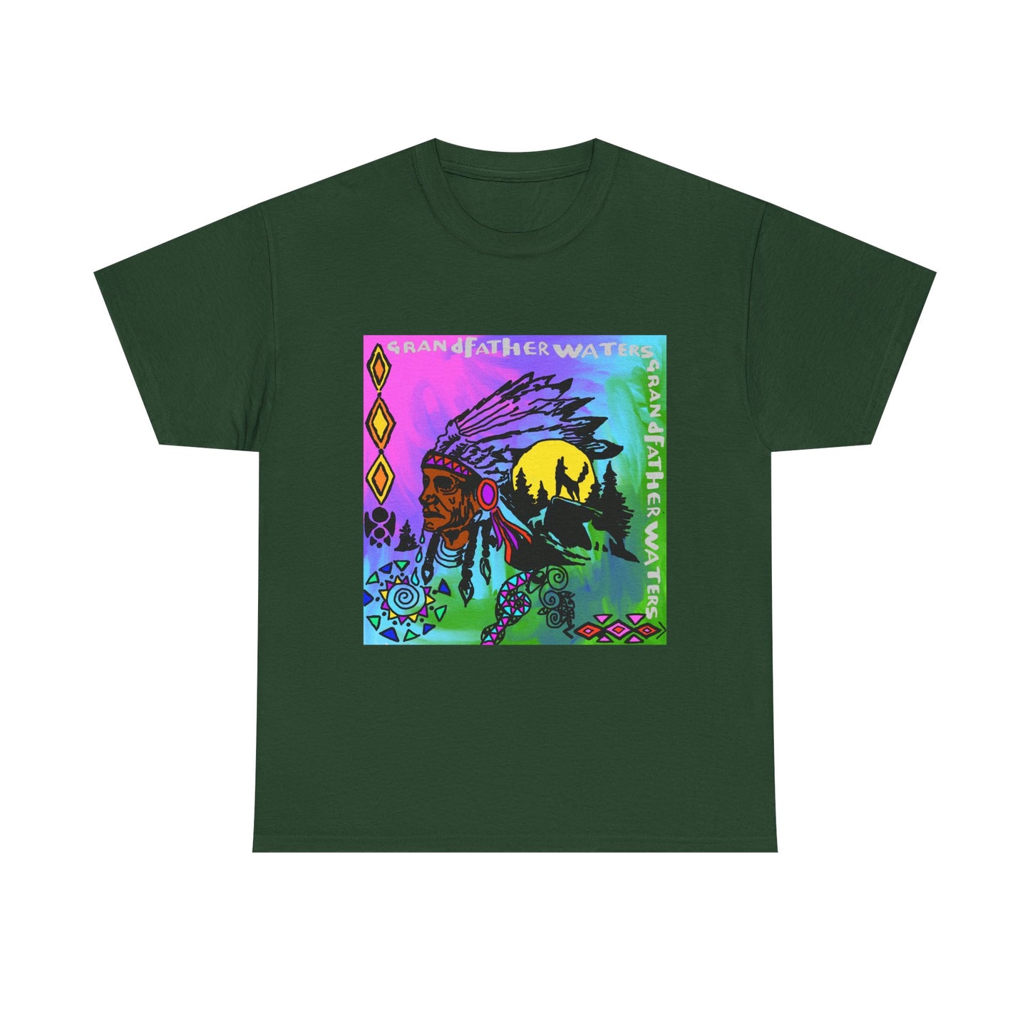 Native Chief Graphic Tee — Colorful Tribal Sunset Design