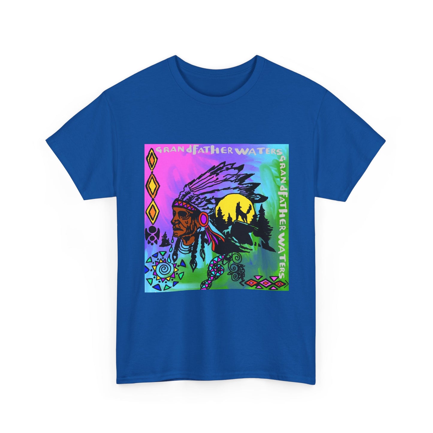 Native Chief Graphic Tee — Colorful Tribal Sunset Design