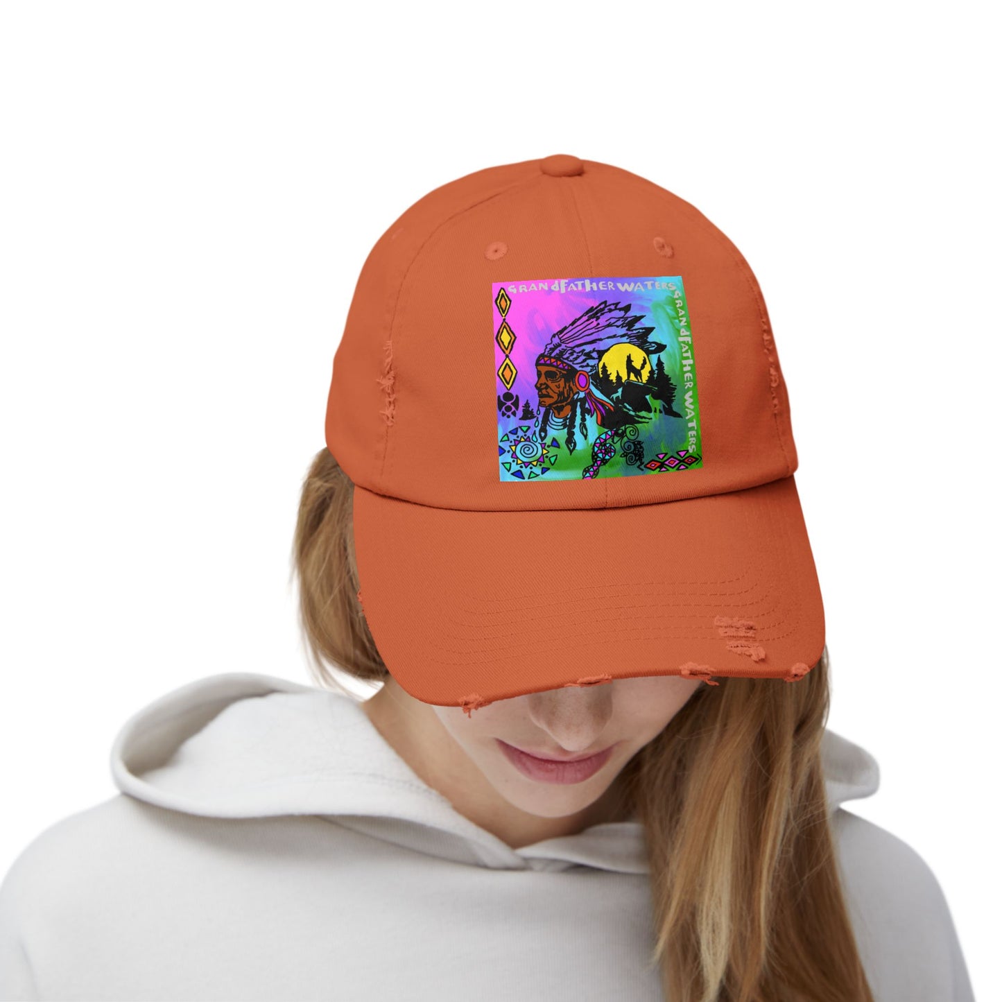 Distressed Cap — Colorful Native Headdress Graphic