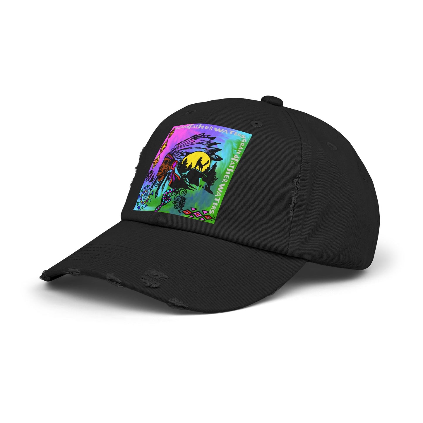 Distressed Cap — Colorful Native Headdress Graphic