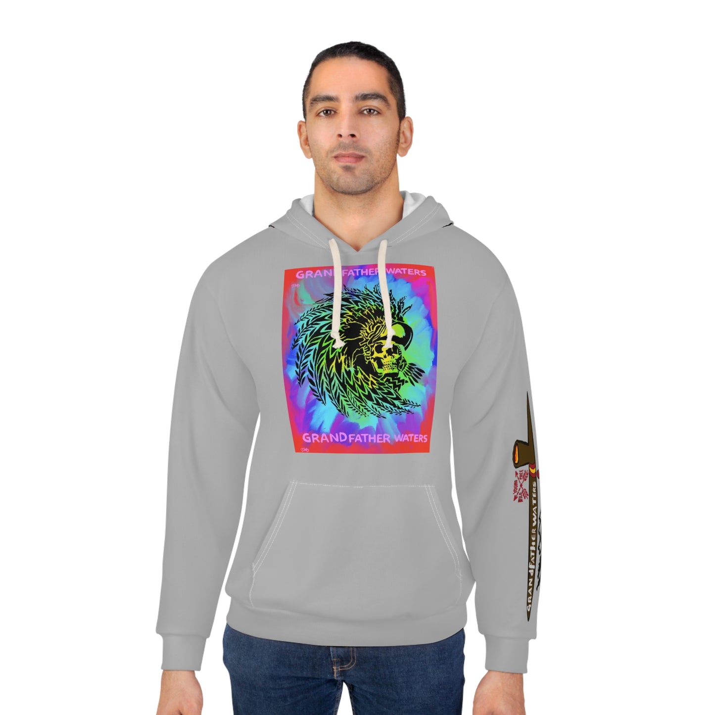 Native Skull Headdress Hoodie — "Grandfather Waters" Graphic Pullover
