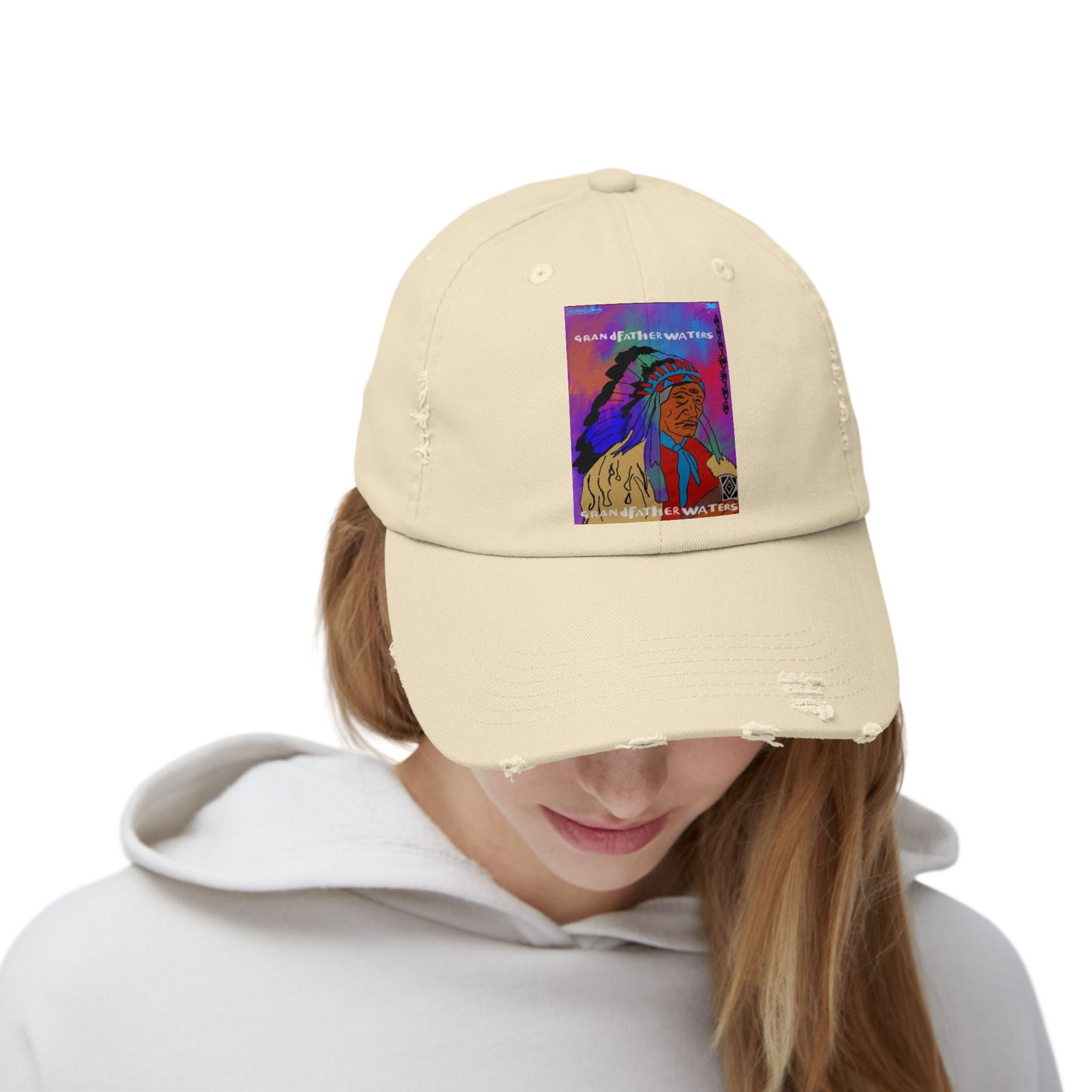 Distressed Baseball Cap — Colorful Native Chief Graphic
