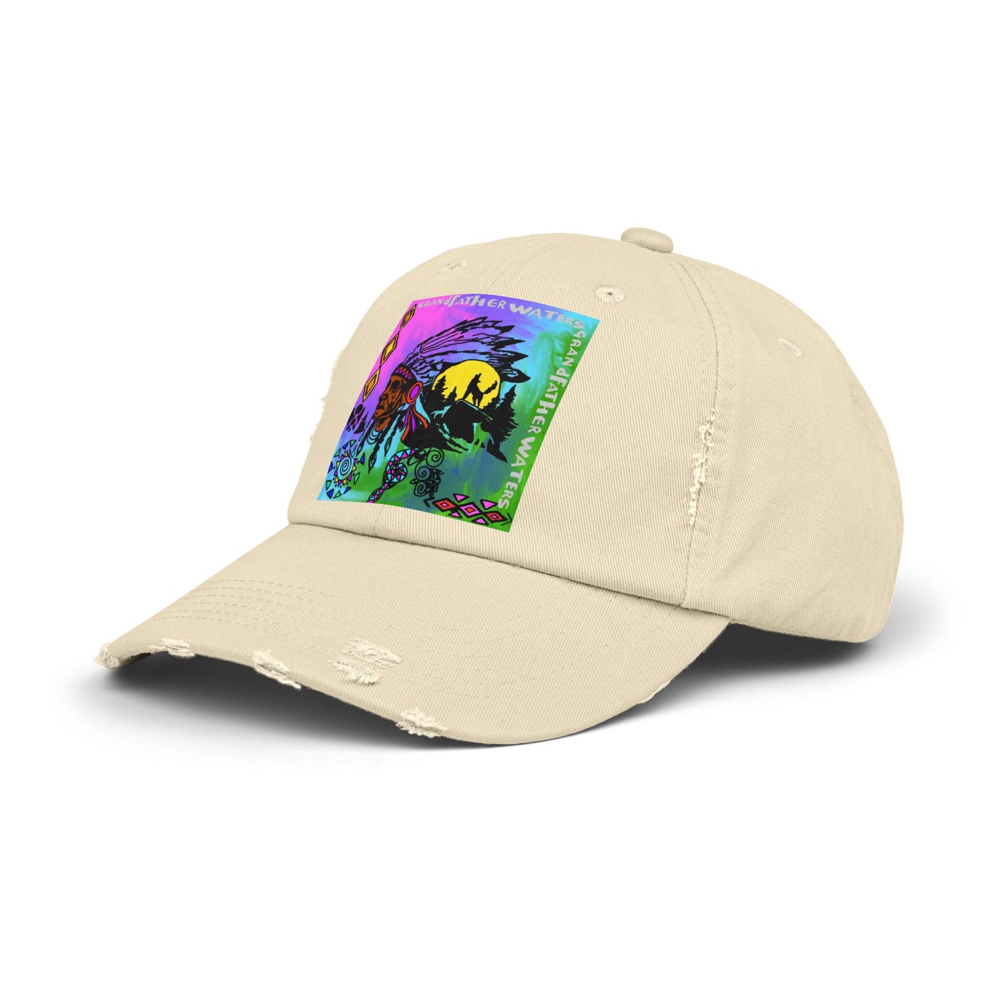 Distressed Cap — Colorful Native Headdress Graphic