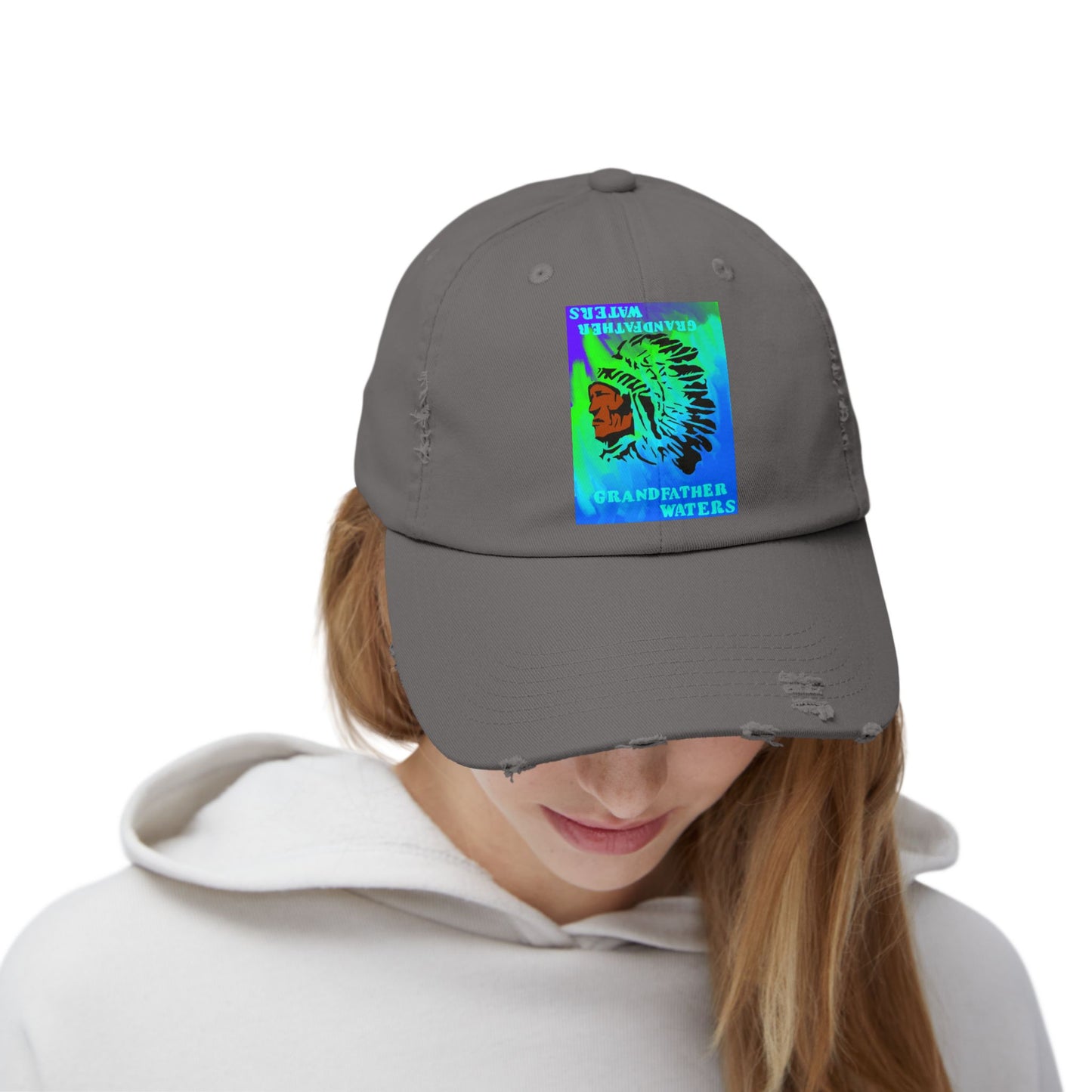 Distressed Cap — Vintage Native Chief 'Grandfather Waters' Tie-Dye Patch