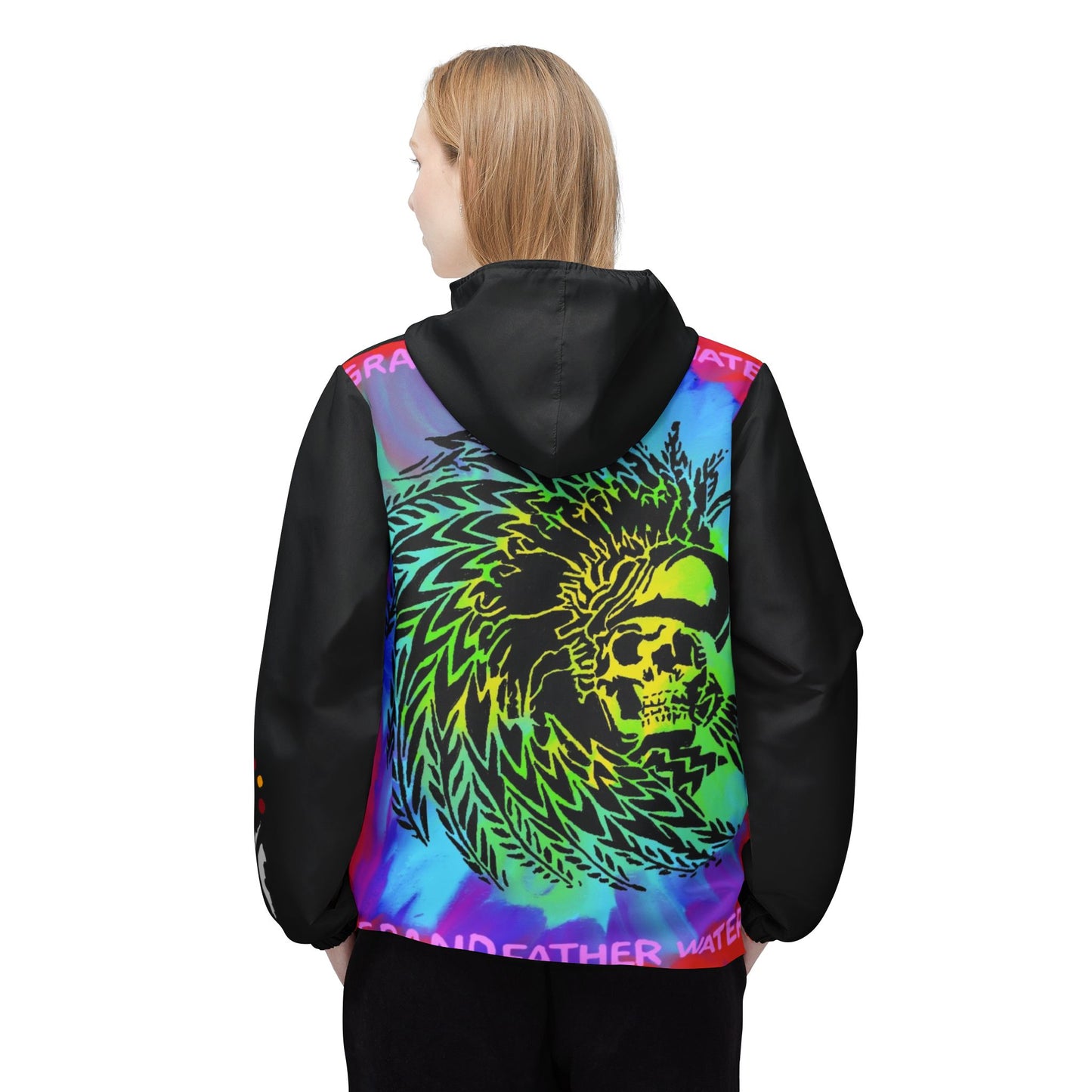 Tie-Dye Skull Windbreaker Jacket – ‘Grandfather Water’ Graphic Hooded Shell