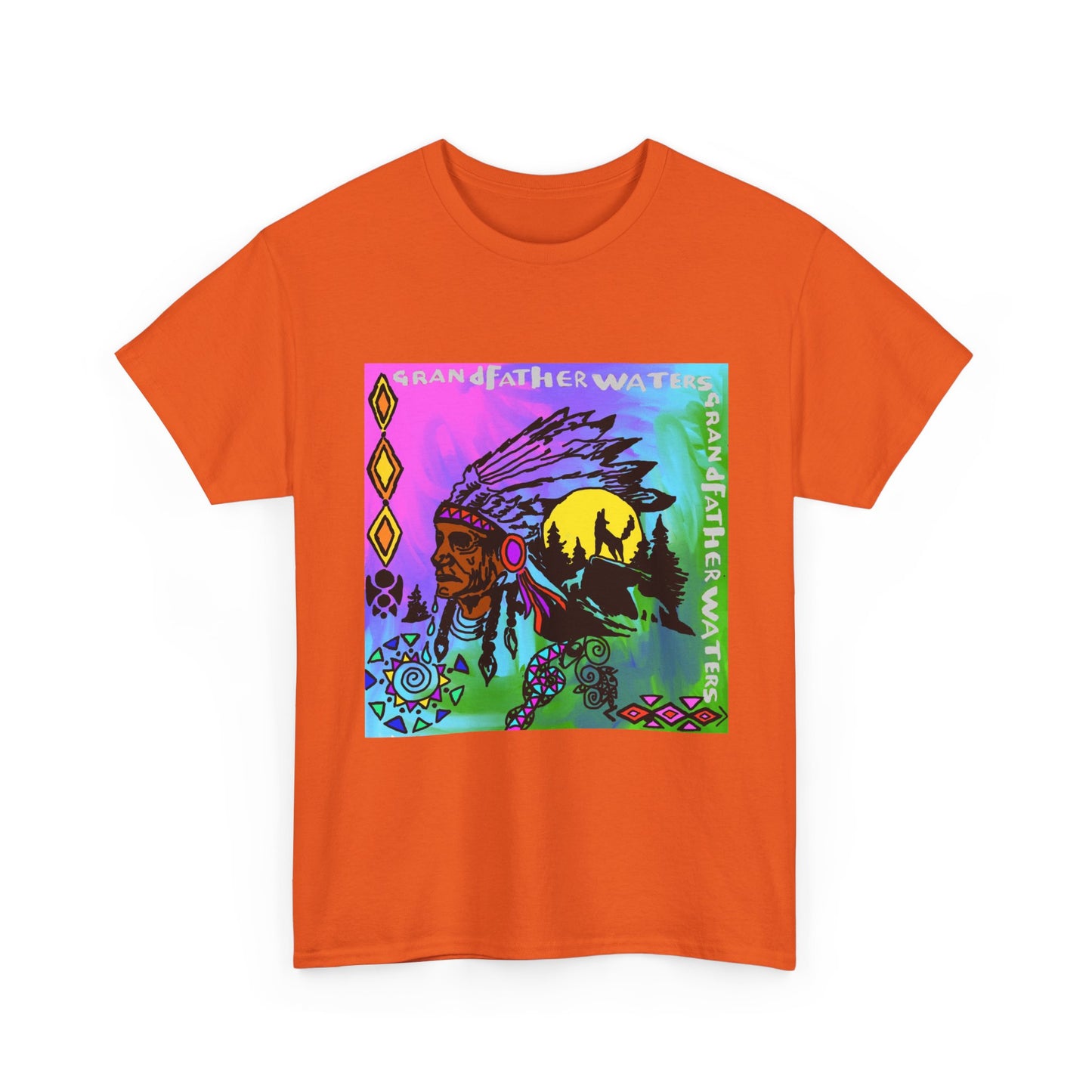 Native Chief Graphic Tee — Colorful Tribal Sunset Design