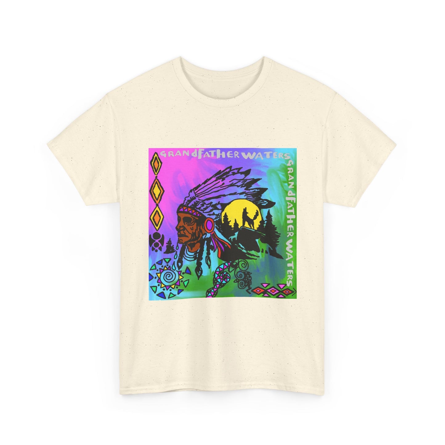 Native Chief Graphic Tee — Colorful Tribal Sunset Design