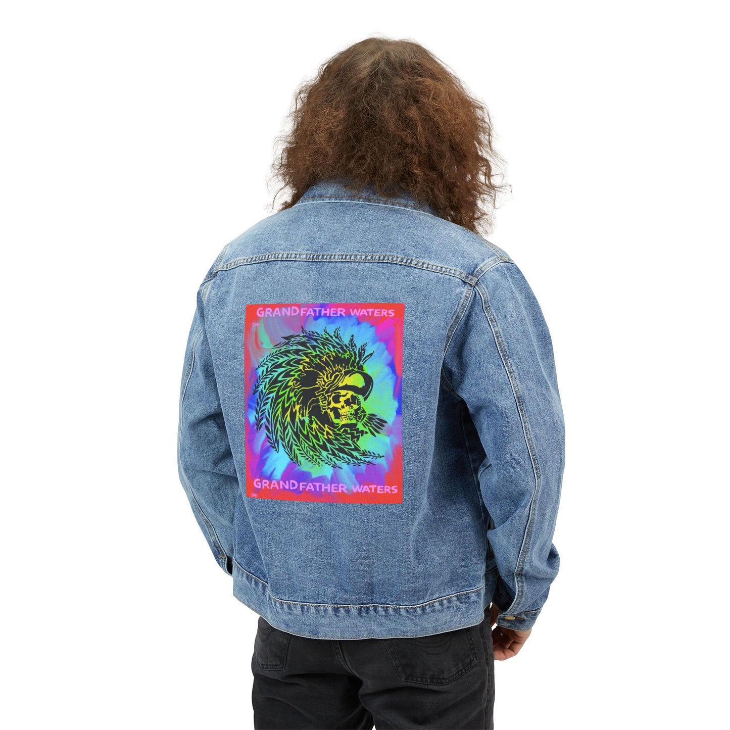 Denim Jacket — Retro Psychedelic Lion Back Patch "Grandfather Waters"