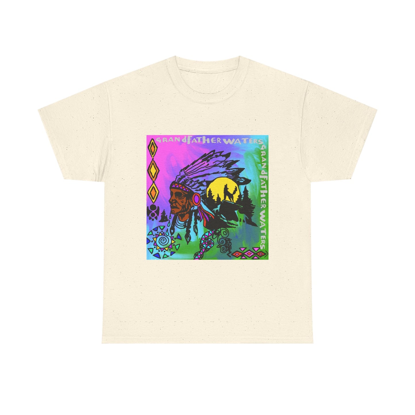 Native Chief Graphic Tee — Colorful Tribal Sunset Design